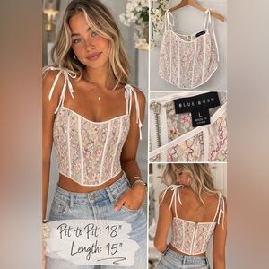 Blue Blush White Floral Lace Corset Tie-Shoulder Crop Top
